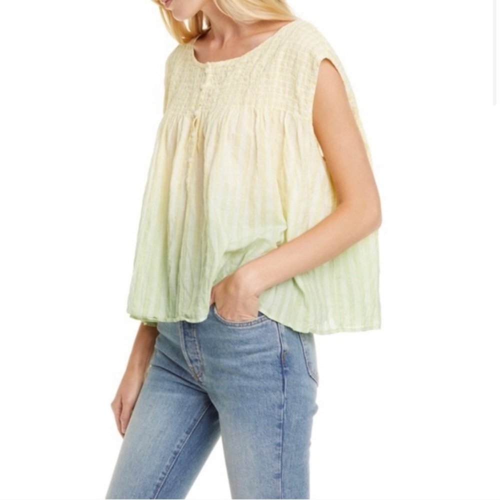 Free People Cream to Light Green Ombre Peasant Top